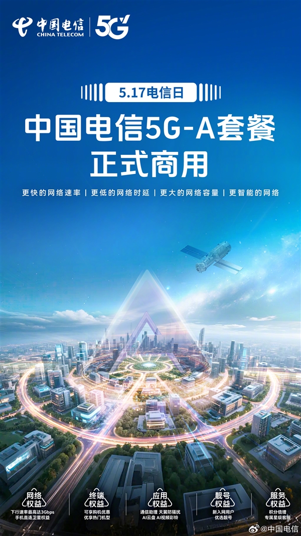 比5G快10倍！中國(guó)電信5G-A套餐5月17日正式商用