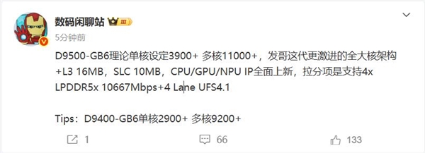聯(lián)發(fā)科史上強Soc！天璣9500跑分曝光：單核成績逼近4000大關(guān)